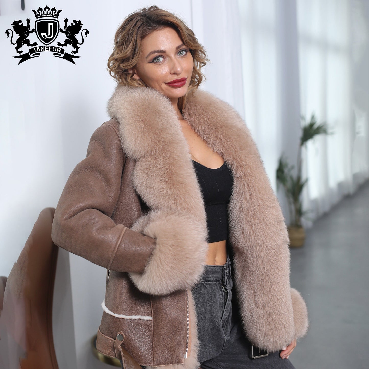 Janefur Luxury Sheepskin Fur Coat Winter Warm Real Lamb Leather Coat For Women Double Face Fur Jacket