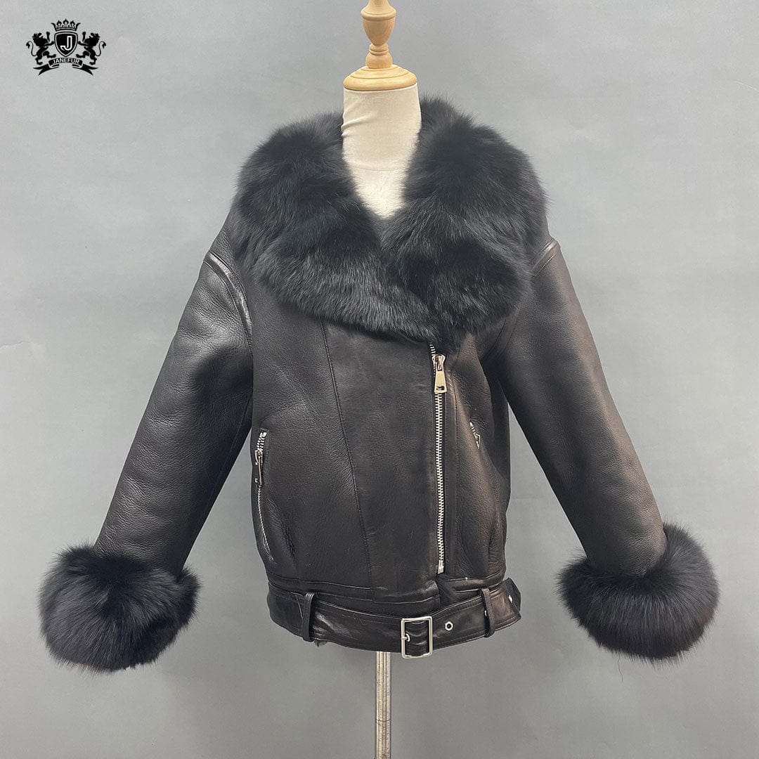 Janefur Luxury Sheepskin Fur Coat Winter Warm Real Lamb Leather Coat For Women Double Face Fur Jacket