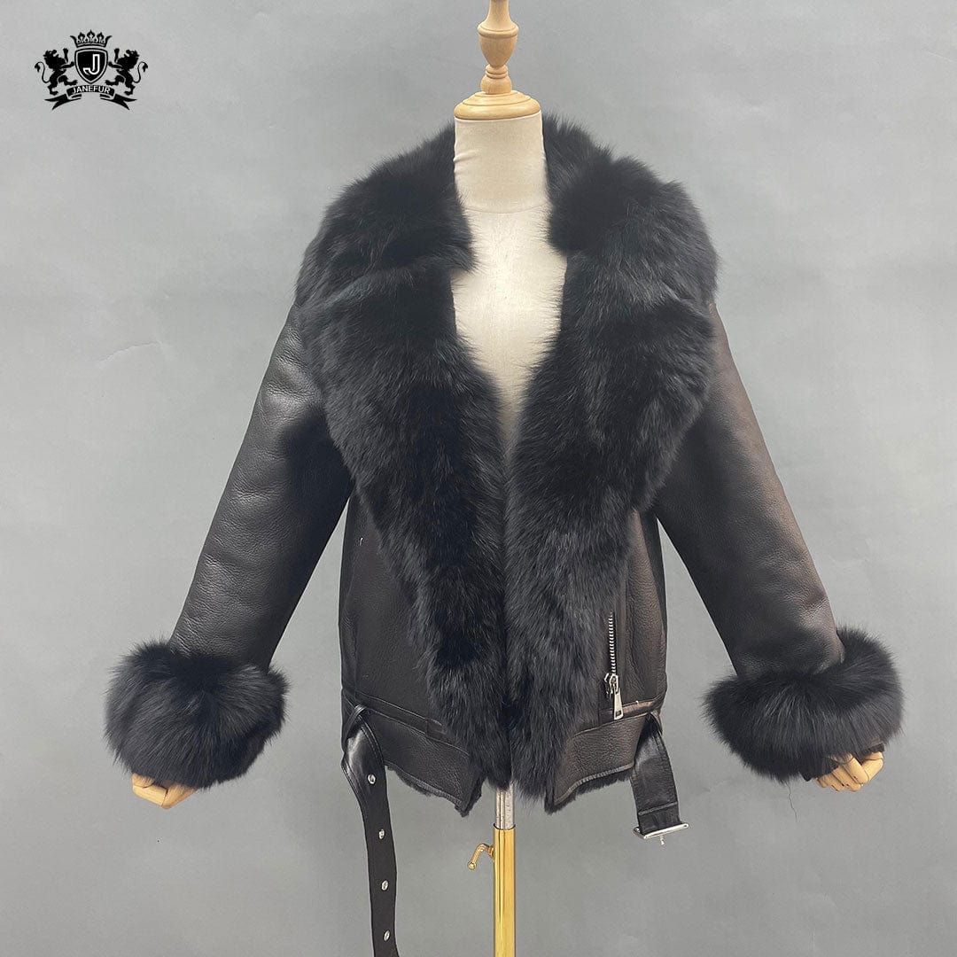Janefur Luxury Sheepskin Fur Coat Winter Warm Real Lamb Leather Coat For Women Double Face Fur Jacket