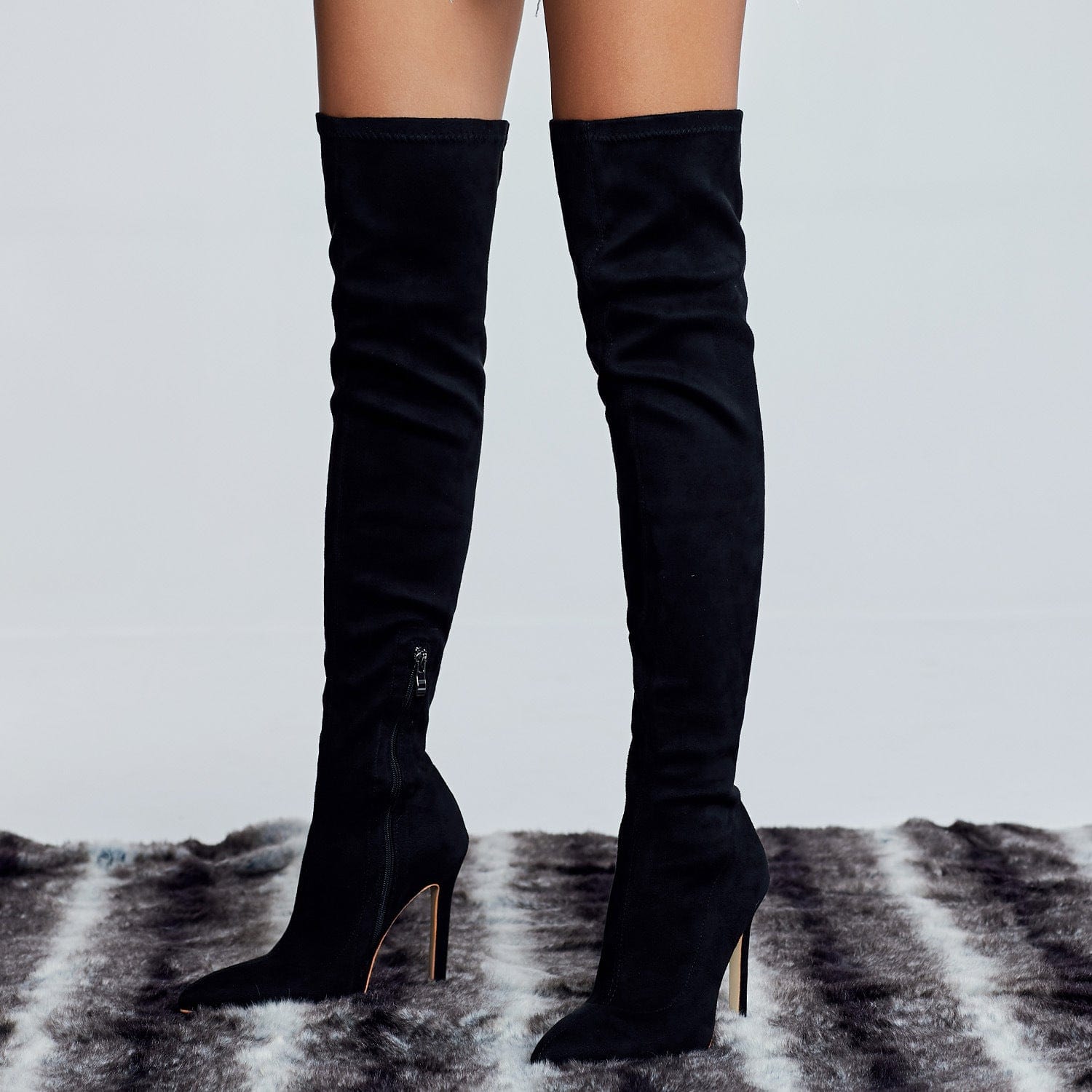 JANHE botas de mujer Sexy Ladies Pointed Thigh High Boots Heel Black Elastic Women's Boots Overknee Women Long Boots