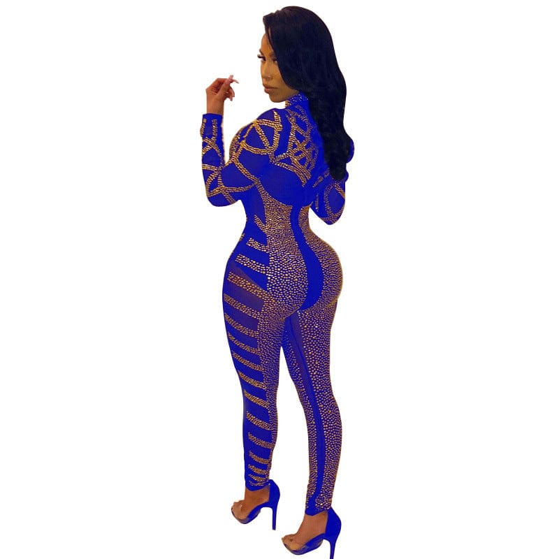 JANHE combinaison rompers Women One Piece Outfits Mesh Sheer Bodycon Playsuit Long Sleeve See Through Party Jumpsuits