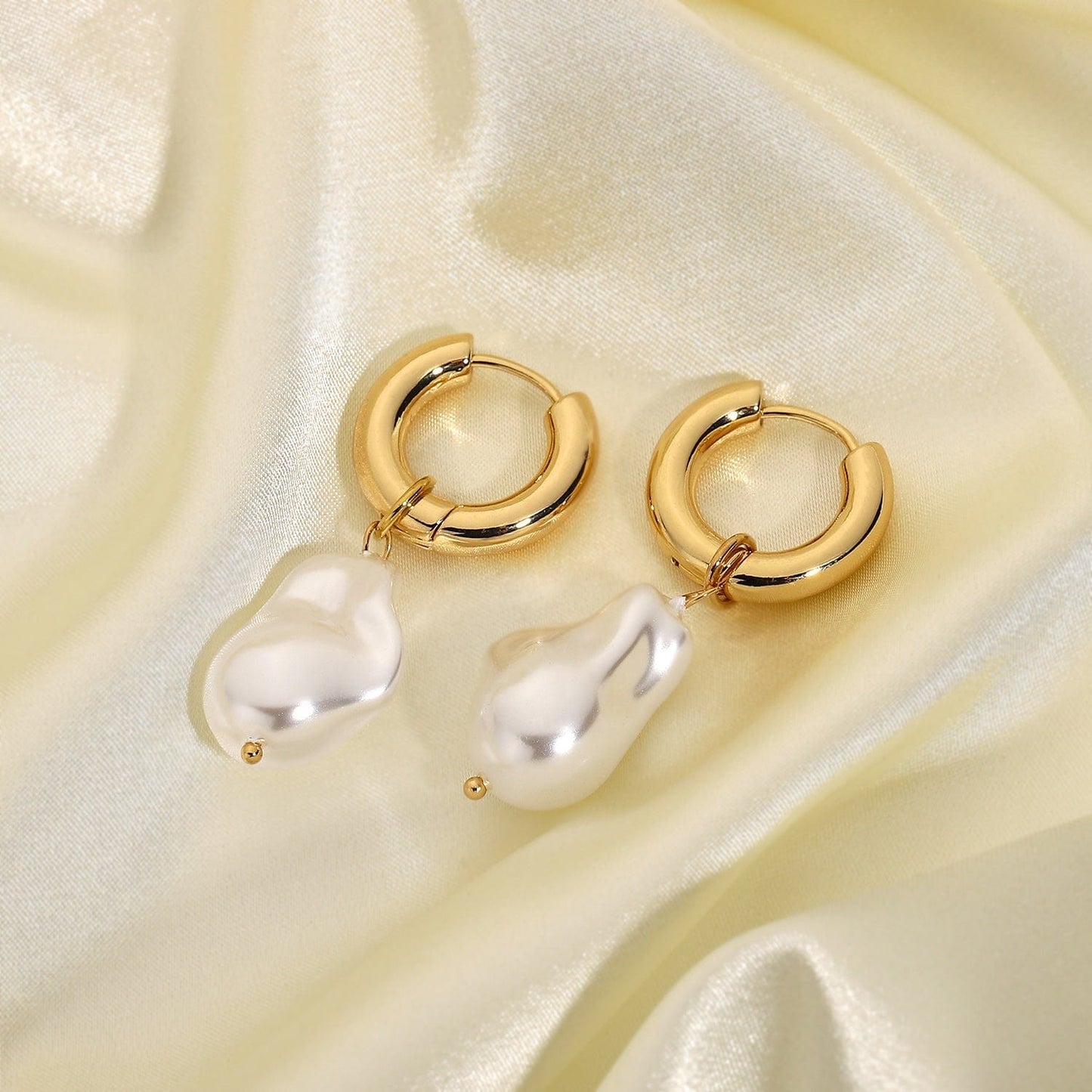 JDE20177-Imitation Pearl New Youthway Instagram Simple baroque irregular real gold plated freshwater pearl earrings