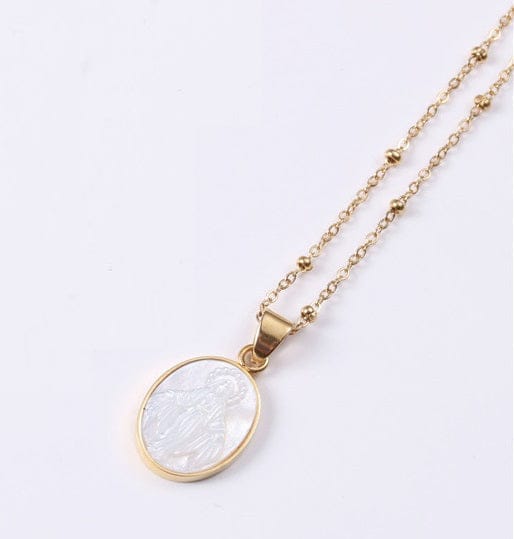 Jesus Fashion Jewelry 18K Gold Plated Cowry Angel & Jesus Round Card Pendant Clavicle Necklace Stainless Steel Jewelry