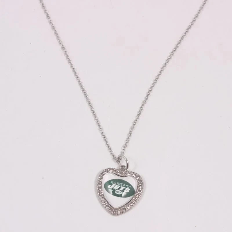 jets New Arrival 32 designs rhinestone heart American football pendant charms accessories stainless steel necklace heart necklace