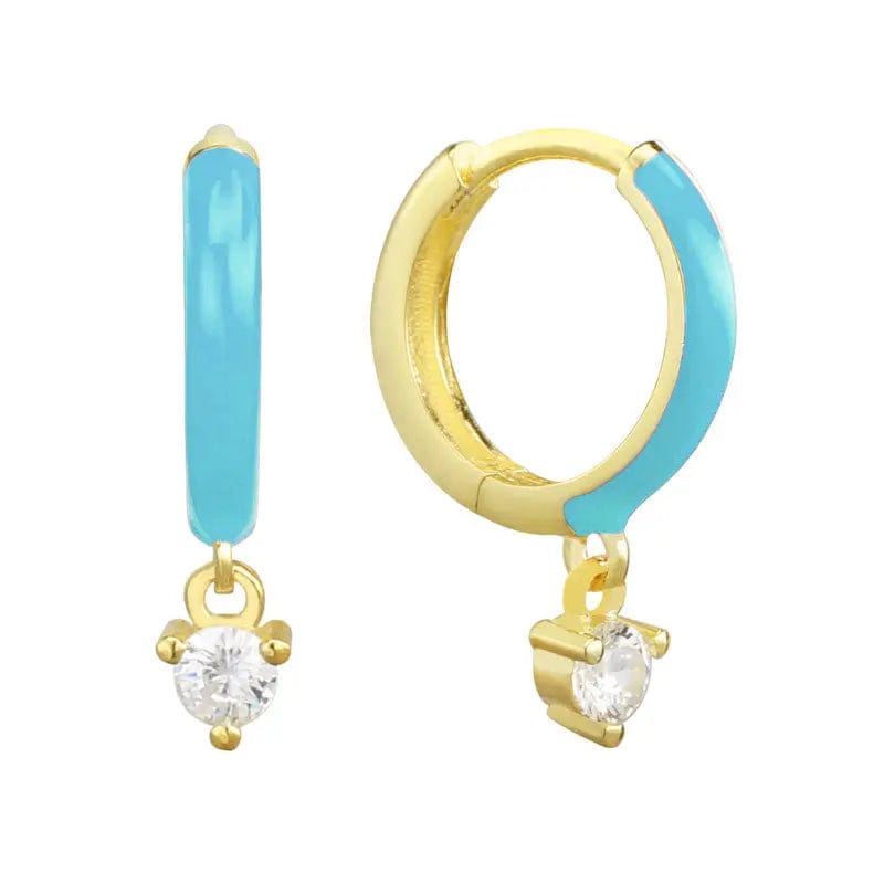 Jewelry Earrings / Blue Slovehoony 18k Gold Plated Cubic Zirconia Candy Color Huggie Earings 925 Sterling Silver Unique Simple Woman Dangle Earrings