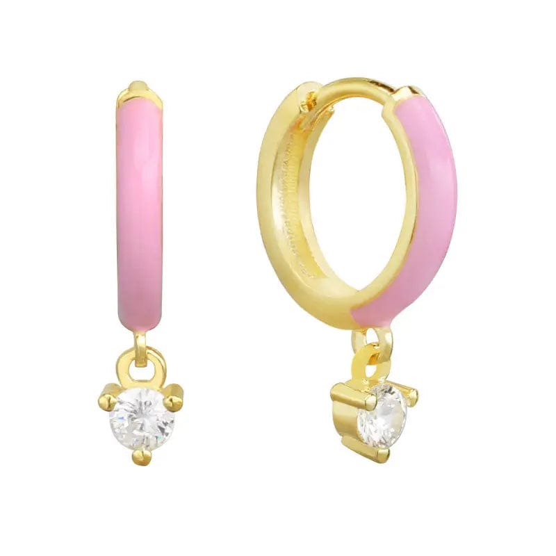 Jewelry Earrings / Pink Slovehoony 18k Gold Plated Cubic Zirconia Candy Color Huggie Earings 925 Sterling Silver Unique Simple Woman Dangle Earrings