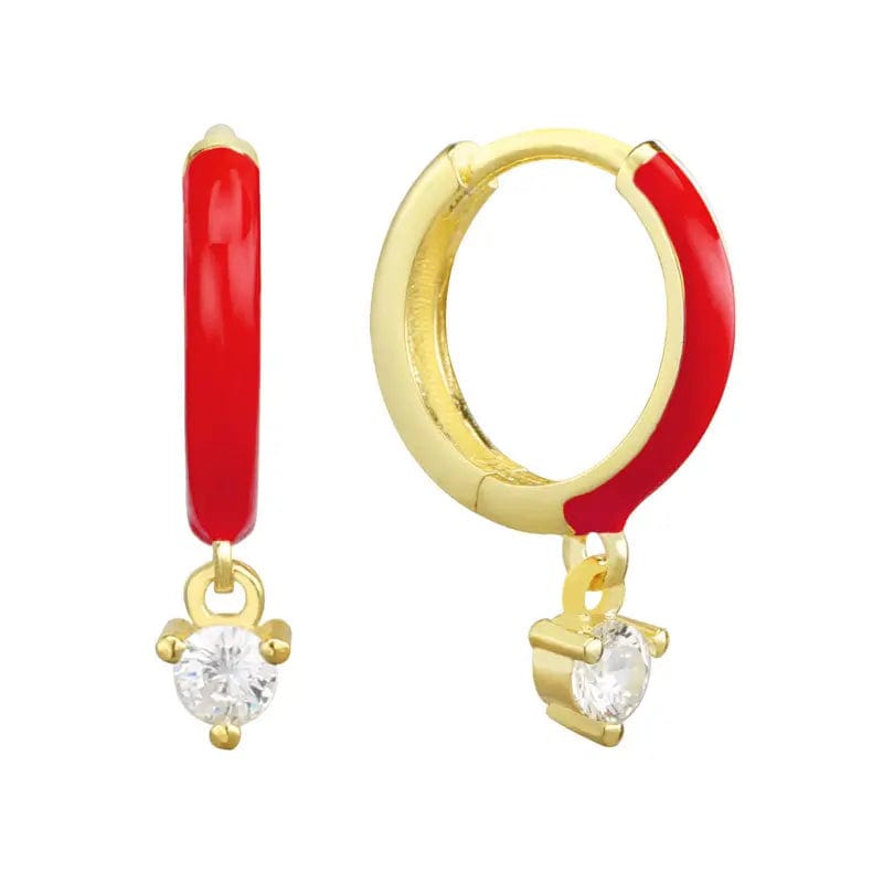 Jewelry Earrings / Red Slovehoony 18k Gold Plated Cubic Zirconia Candy Color Huggie Earings 925 Sterling Silver Unique Simple Woman Dangle Earrings