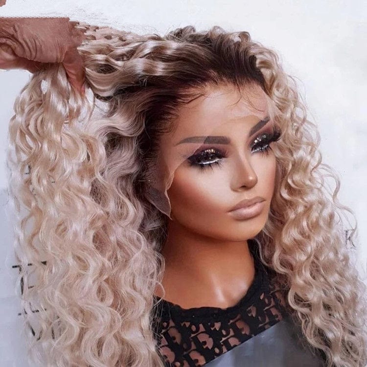 Jewish Hair Wig Vendor Quality Ash Blonde Color Water Wave Virgin Cuticle Aligned Hair HD Lace Front Wigs