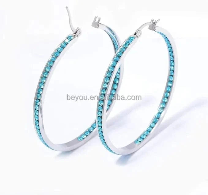 JJ Inspiration Pink Blue Full Crystal Large Hoop Earring Jack and Jill Women Big Hoop Earrings Jewelry