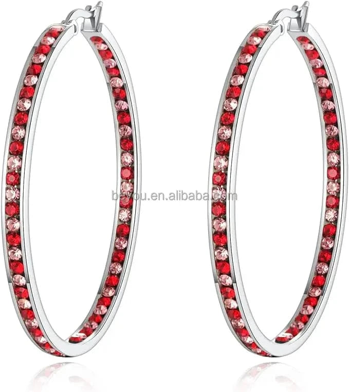 JJ Inspiration Pink Blue Full Crystal Large Hoop Earring Jack and Jill Women Big Hoop Earrings Jewelry