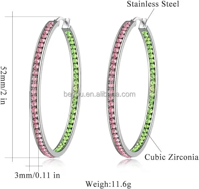 JJ Inspiration Pink Blue Full Crystal Large Hoop Earring Jack and Jill Women Big Hoop Earrings Jewelry