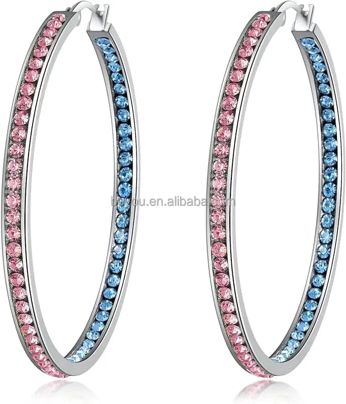 JJ Inspiration Pink Blue Full Crystal Large Hoop Earring Jack and Jill Women Big Hoop Earrings Jewelry