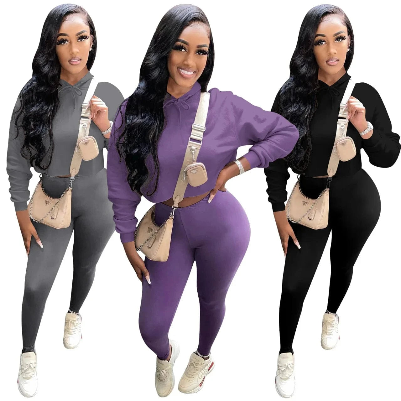 Joggers Pants Two Piece Pants 2 Piece Set Long Sleeve Tracksuit Set Active Two Piece Jogger Cropped Sweatshirt Hoodies Sets