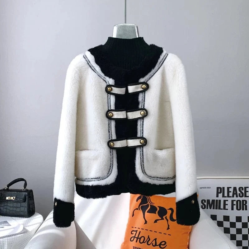 JT3201 Hot Sale Lady Girl Sheep Shearling Warm Coats Female Women Lamb Wool Fur Overcoat Winter Short Jacket