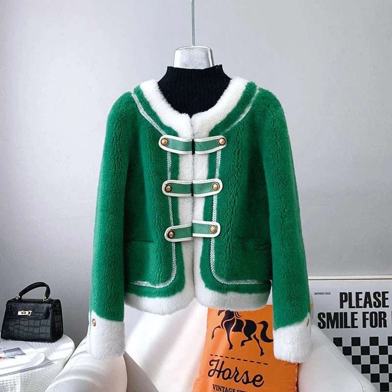 JT3201 Hot Sale Lady Girl Sheep Shearling Warm Coats Female Women Lamb Wool Fur Overcoat Winter Short Jacket