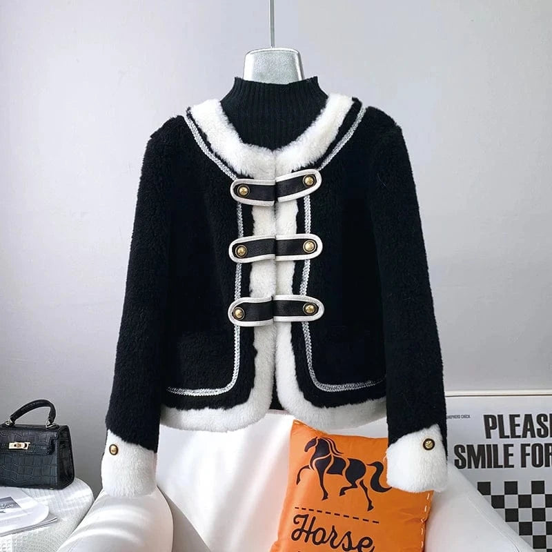 JT3201 Hot Sale Lady Girl Sheep Shearling Warm Coats Female Women Lamb Wool Fur Overcoat Winter Short Jacket