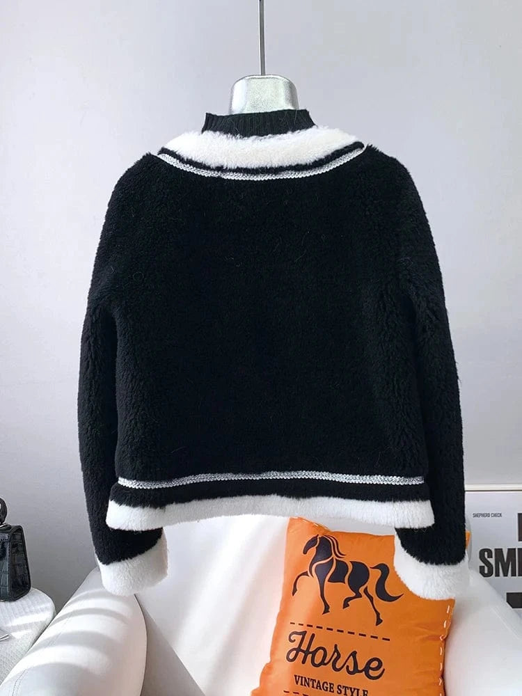 JT3201 Hot Sale Lady Girl Sheep Shearling Warm Coats Female Women Lamb Wool Fur Overcoat Winter Short Jacket