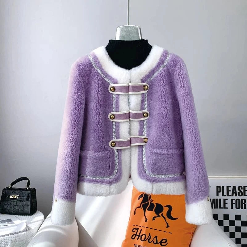 JT3201 Hot Sale Lady Girl Sheep Shearling Warm Coats Female Women Lamb Wool Fur Overcoat Winter Short Jacket