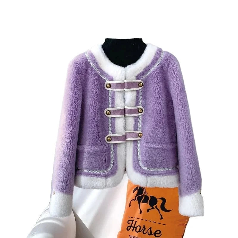 JT3201 Hot Sale Lady Girl Sheep Shearling Warm Coats Female Women Lamb Wool Fur Overcoat Winter Short Jacket