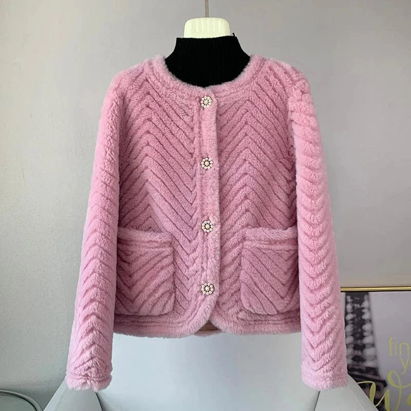 JT3281 Lady Girl Lamb Wool Fur Short Warm Coats Female Women Sheep Shearling Youth Overcoat Jacket