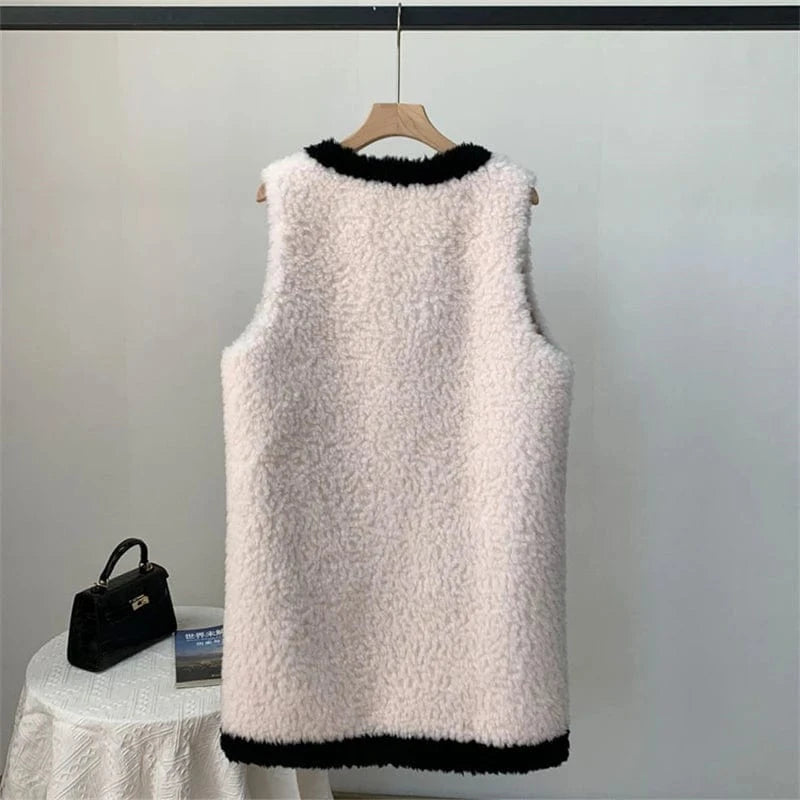 JT3311 Women's Real Wool Fur Winter Vest Coat Female Girl Warm Sheep Shearling Fashion Waistcoat Jacket