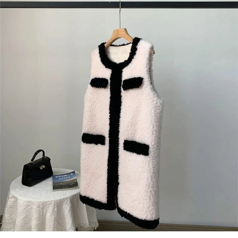 JT3311 Women's Real Wool Fur Winter Vest Coat Female Girl Warm Sheep Shearling Fashion Waistcoat Jacket