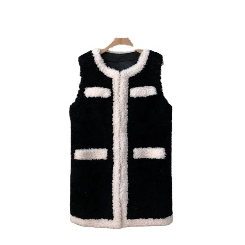 JT3311 Women's Real Wool Fur Winter Vest Coat Female Girl Warm Sheep Shearling Fashion Waistcoat Jacket