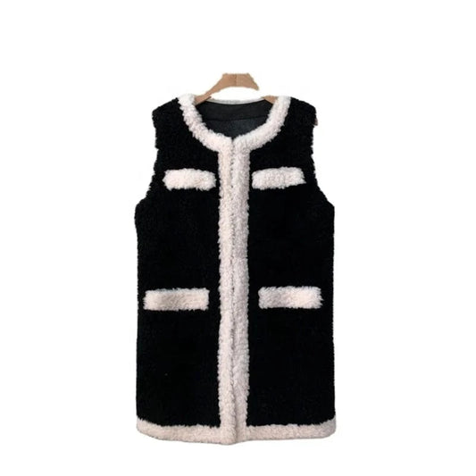 JT3311 Women's Real Wool Fur Winter Vest Coat Female Girl Warm Sheep Shearling Fashion Waistcoat Jacket