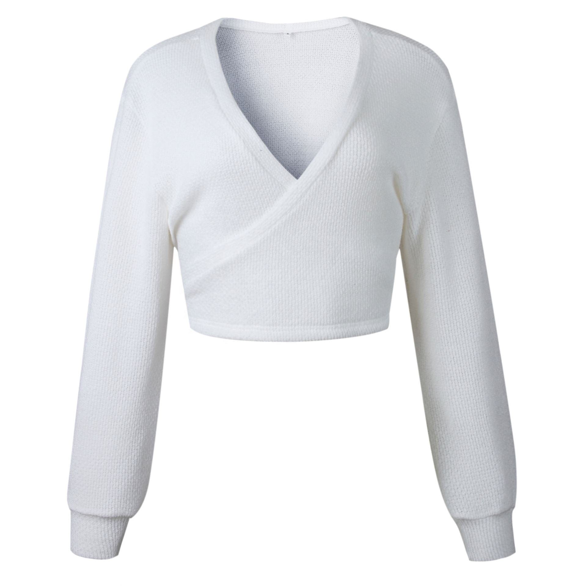 Jumper Sweaters Bulk Wholesale Fashion Latest Winter Design Long Lantern Sleeve Cotton Slim Deep V Sexy Women Sweater Crop Top