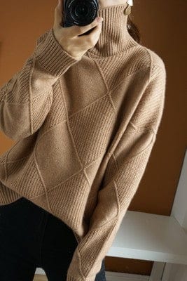 Jumper Sweaters V Fashion Winter High Neck Loose Pullover Diamond Knit Bottoming Shirt Turtleneck Women 100% Wool Thick Sweater
