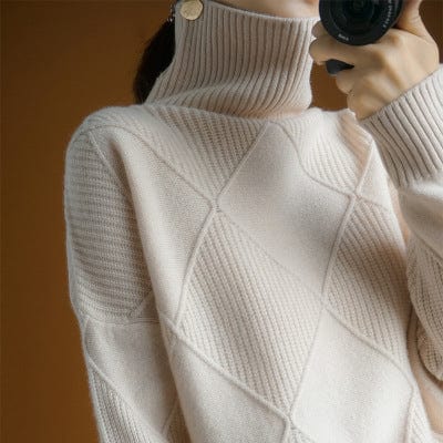 Jumper Sweaters V Fashion Winter High Neck Loose Pullover Diamond Knit Bottoming Shirt Turtleneck Women 100% Wool Thick Sweater