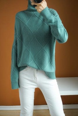 Jumper Sweaters V Fashion Winter High Neck Loose Pullover Diamond Knit Bottoming Shirt Turtleneck Women 100% Wool Thick Sweater