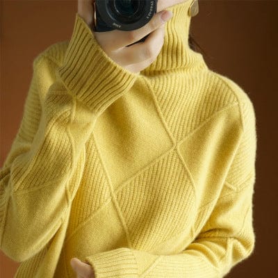 Jumper Sweaters V Fashion Winter High Neck Loose Pullover Diamond Knit Bottoming Shirt Turtleneck Women 100% Wool Thick Sweater