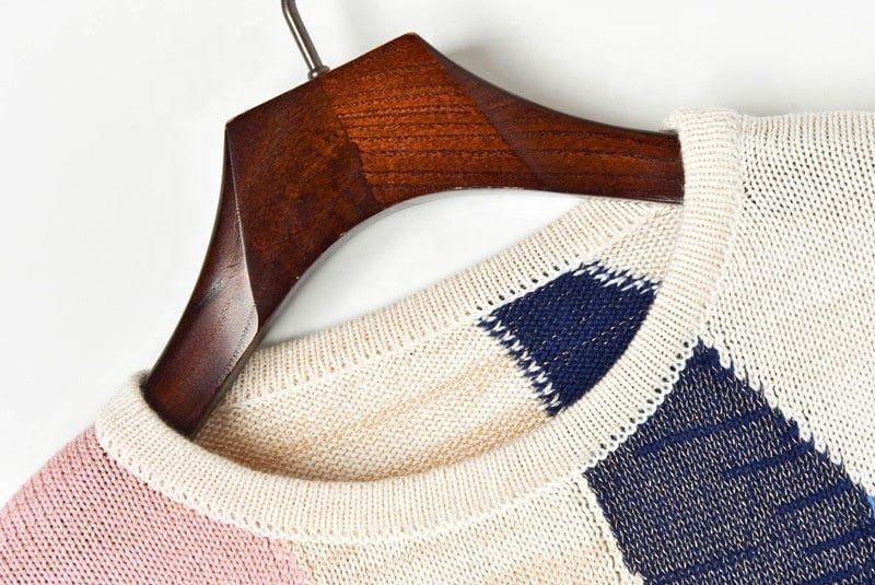 Jumper Women Sweaters Woman For Long V Factory Custom Label New Design Abstract Geometric Color Matching Patchwork Knit Sweater