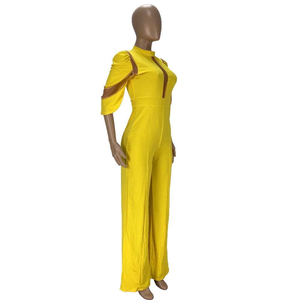 Jumpsuit Women Fashion Solid Jumpsuits for Womens Diagonal Collar Ruffle Half Sleeves Slim Wide Leg Pants Mid Waist