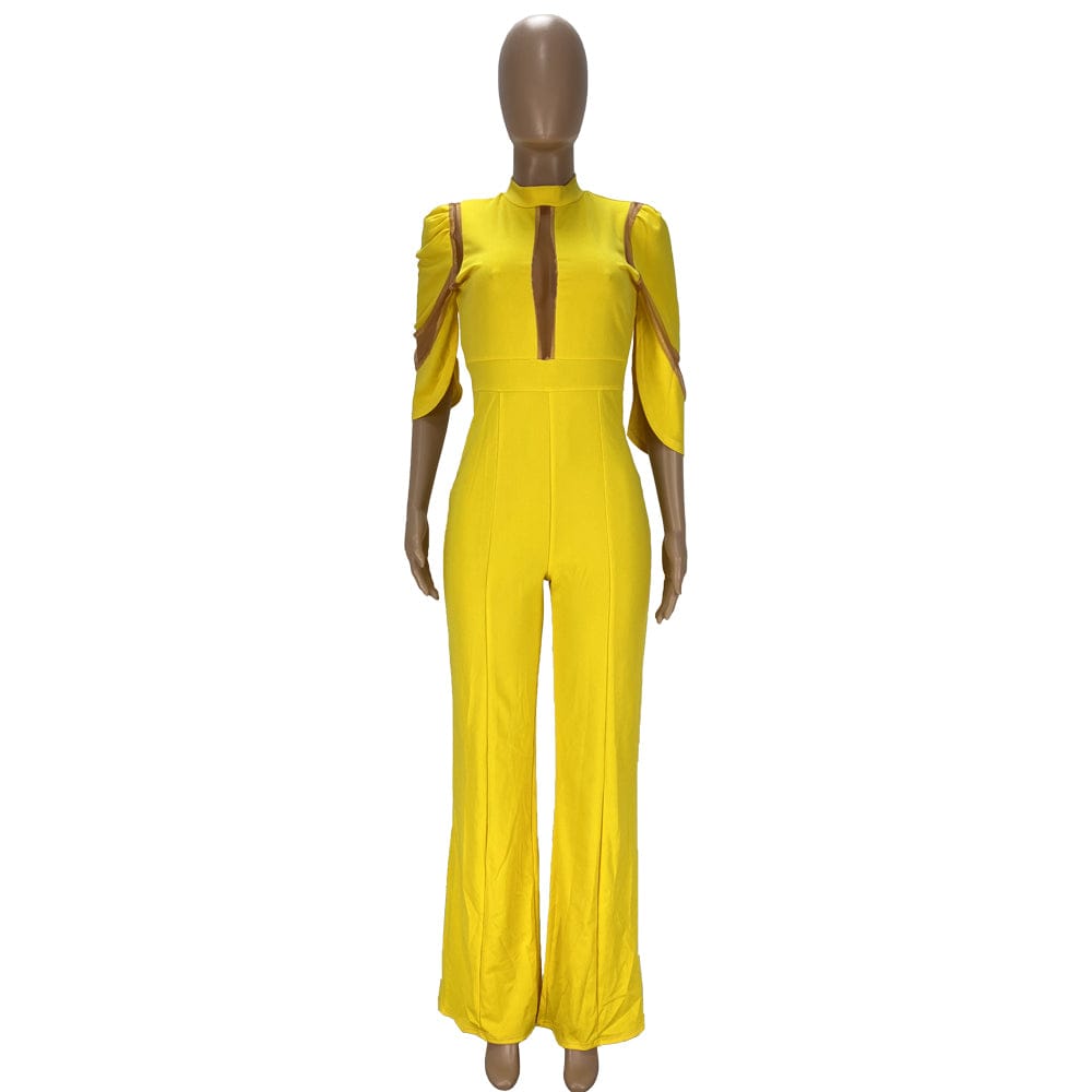 Jumpsuit Women Fashion Solid Jumpsuits for Womens Diagonal Collar Ruffle Half Sleeves Slim Wide Leg Pants Mid Waist