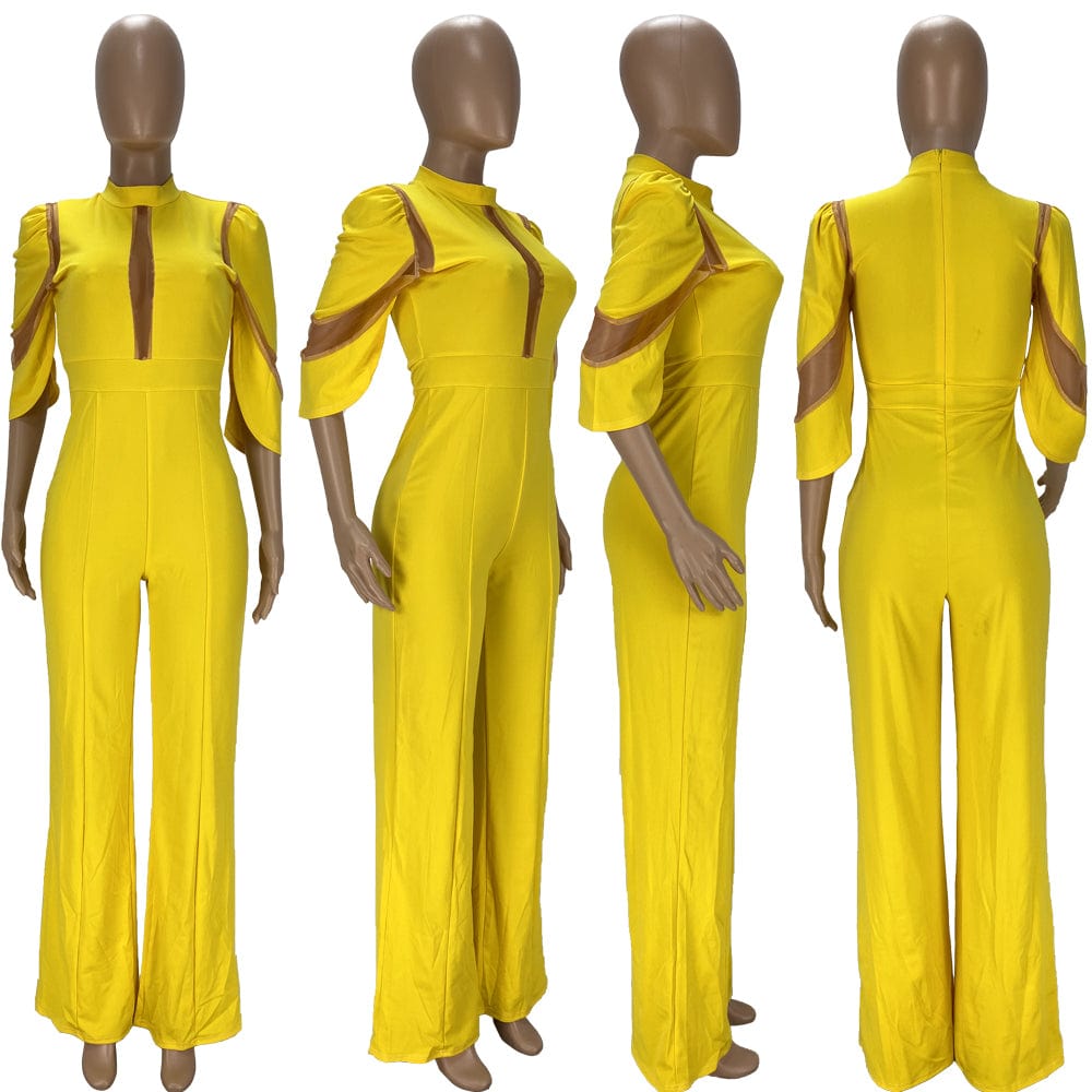 Jumpsuit Women Fashion Solid Jumpsuits for Womens Diagonal Collar Ruffle Half Sleeves Slim Wide Leg Pants Mid Waist