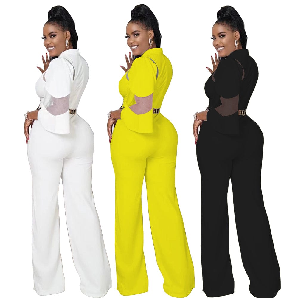 Jumpsuit Women Fashion Solid Jumpsuits for Womens Diagonal Collar Ruffle Half Sleeves Slim Wide Leg Pants Mid Waist