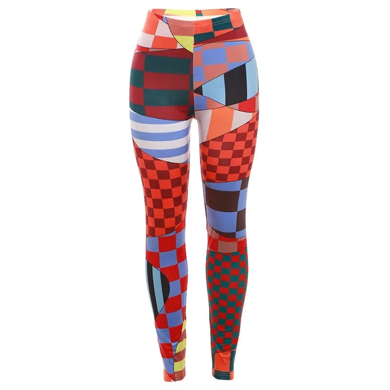 K23P40179 Digital Print Patchwork Skinny Mid Waist Bottoms