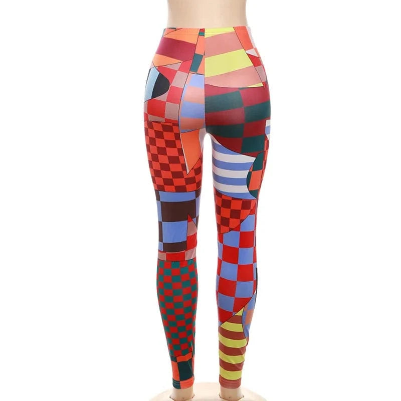 K23P40179 Digital Print Patchwork Skinny Mid Waist Bottoms