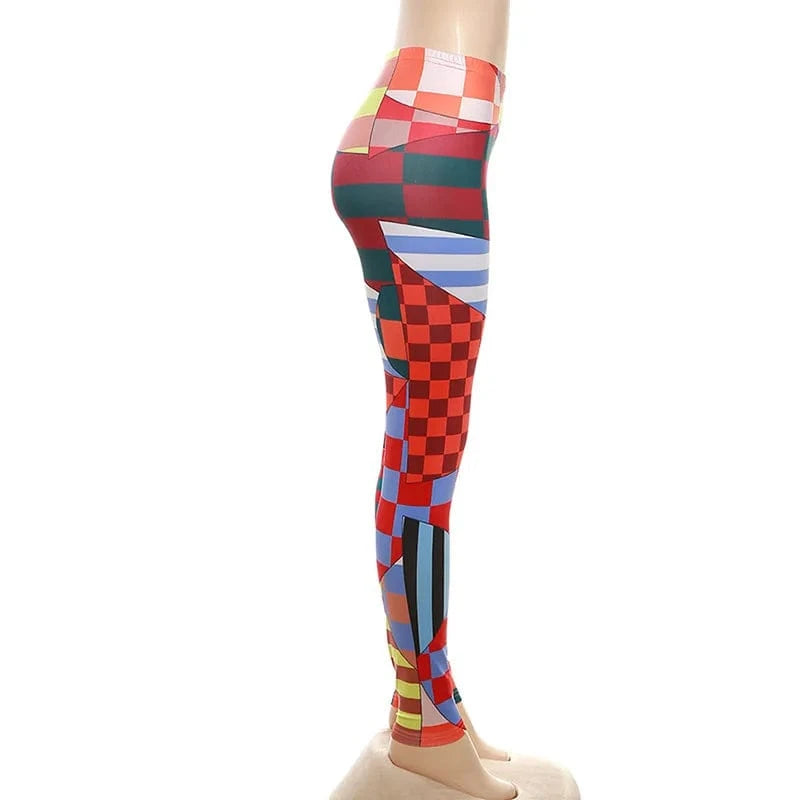 K23P40179 Digital Print Patchwork Skinny Mid Waist Bottoms