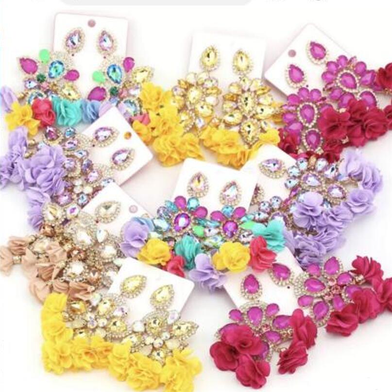 Kaimei STAR PRODUCT!Hot Sale Fashion Colorful Geometric Handmade Dangle Earrings Womens CZ Stone Brown Pendant Flower Earrings