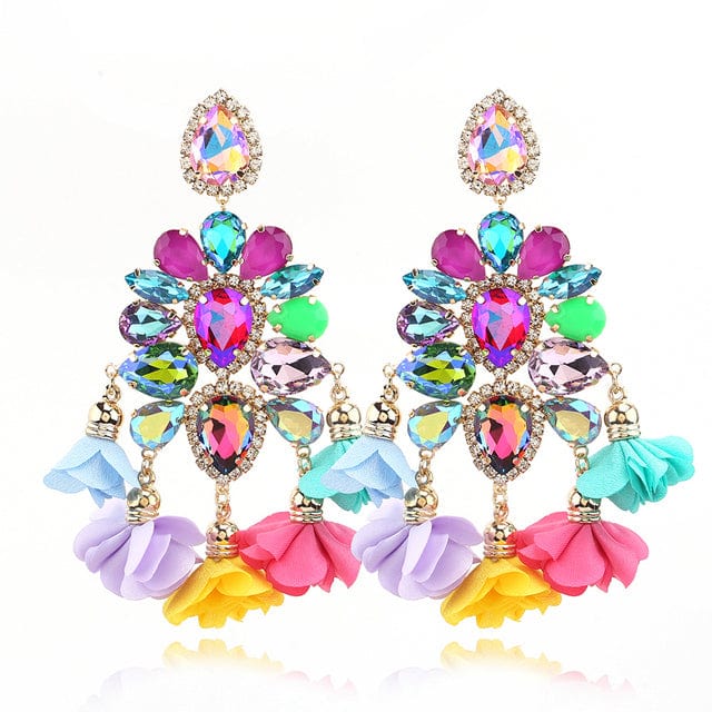 Kaimei STAR PRODUCT!Hot Sale Fashion Colorful Geometric Handmade Dangle Earrings Womens CZ Stone Brown Pendant Flower Earrings