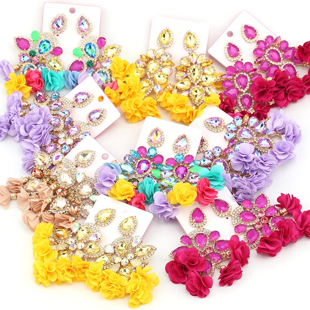 Kaimei STAR PRODUCT!Hot Sale Fashion Colorful Geometric Handmade Dangle Earrings Womens CZ Stone Brown Pendant Flower Earrings