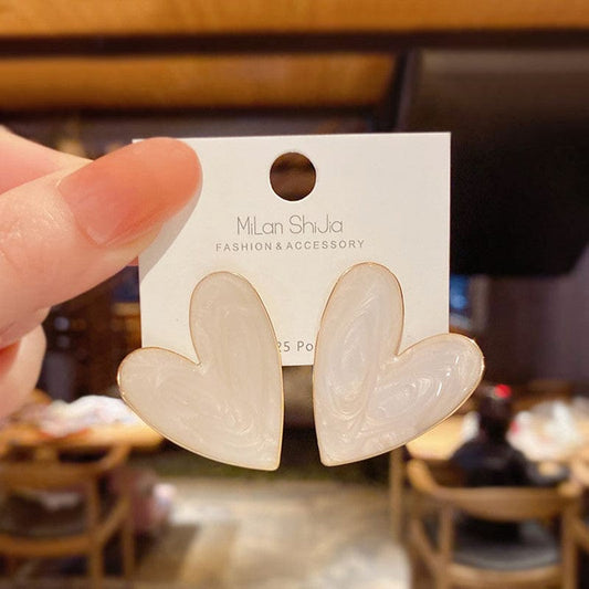 Kaimei White Color Big Heart Stud Earrings for Women Girl Korean Love Drop Glaze Aesthetic Enamel Big Stud Earrings For Women