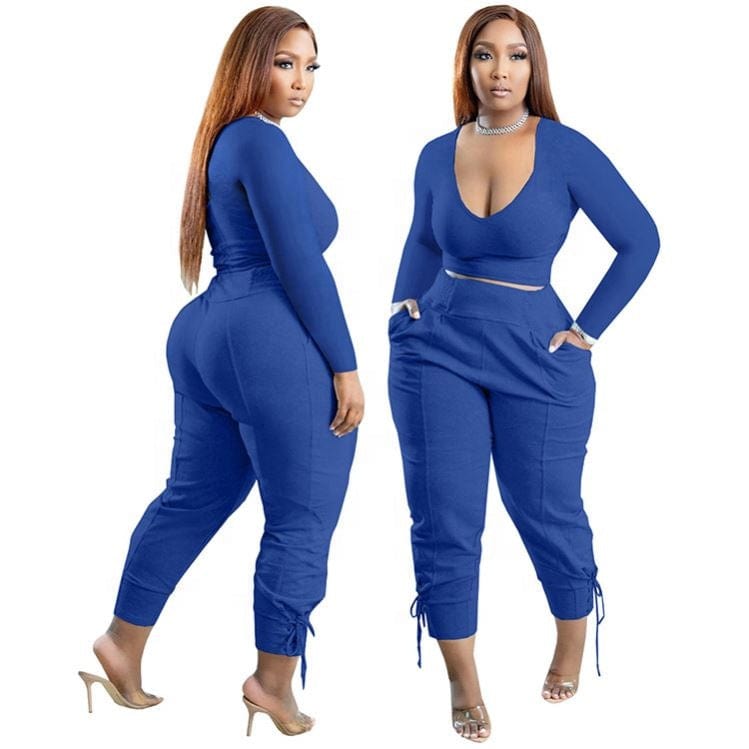 kc fall women clothes S-5XL casual long sleeve U neck top and joggers 2 piece pants set fashion sweatsuit