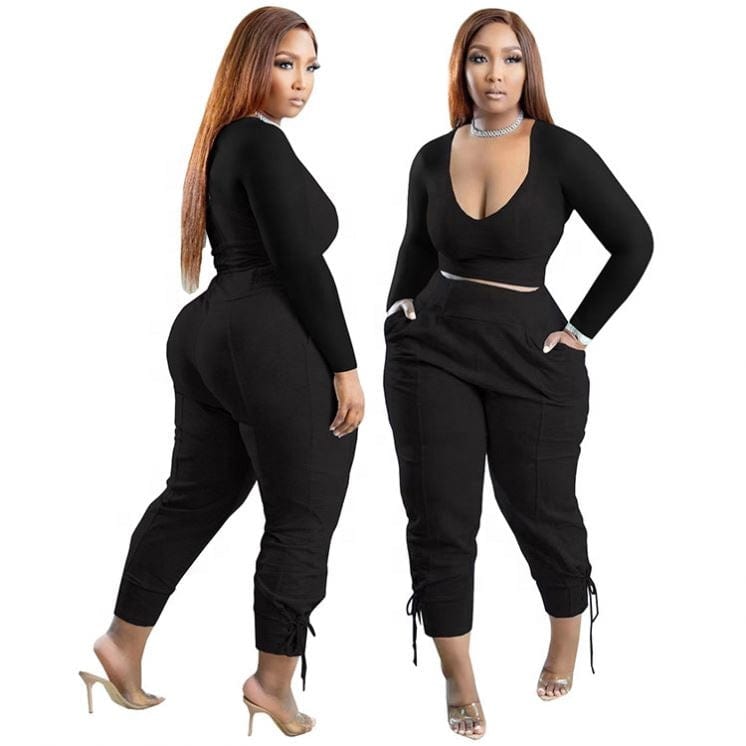 kc fall women clothes S-5XL casual long sleeve U neck top and joggers 2 piece pants set fashion sweatsuit