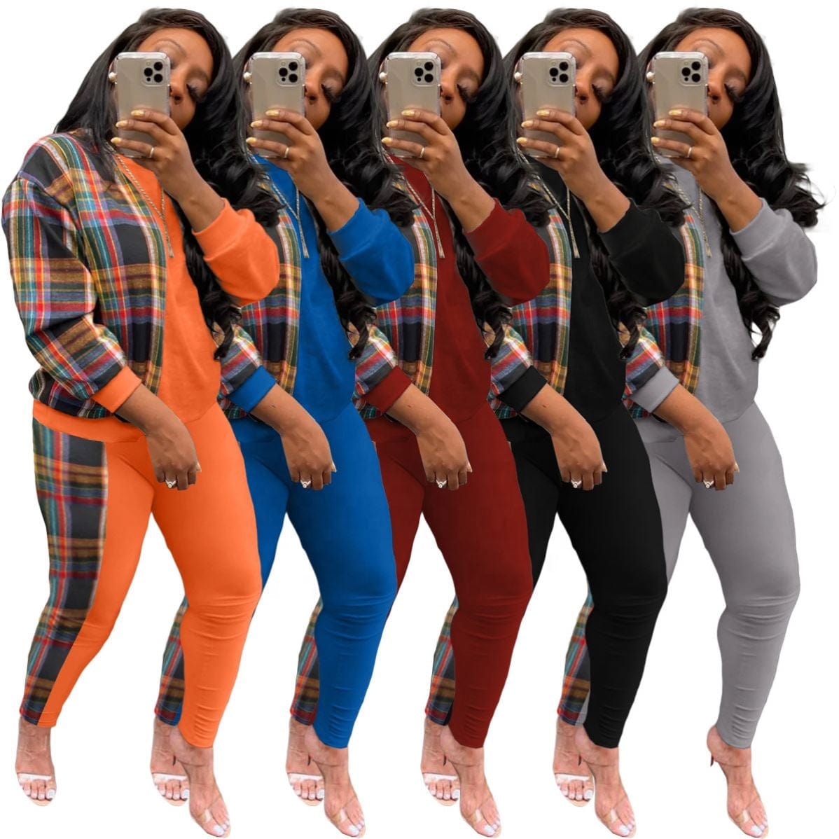 KC Fashion casual Plaid printed sweater two-piece set women