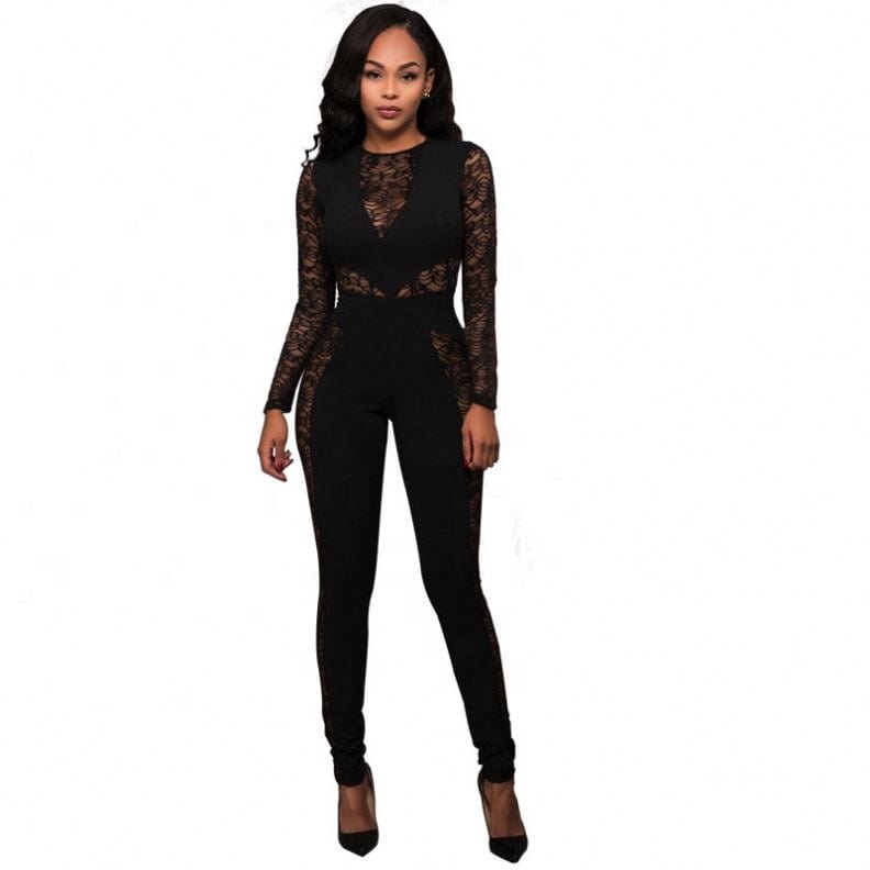 kc Fashion lace sexy backless high waist jumpsuit for women