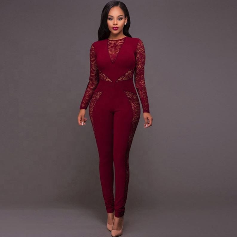kc Fashion lace sexy backless high waist jumpsuit for women
